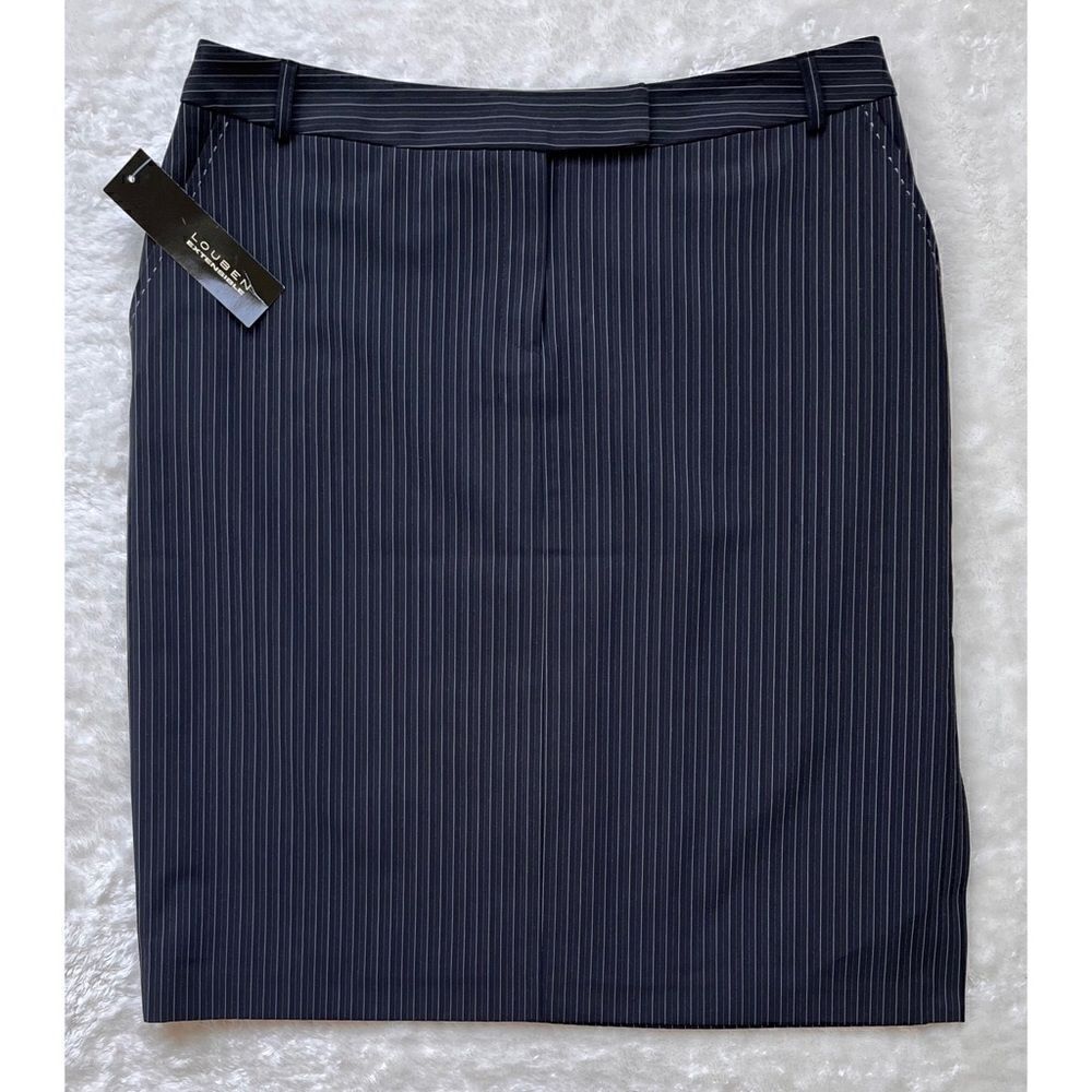 NWT LOUBEN Stretch Jet Black Pinstriped Pencil Skirt, Size 12
